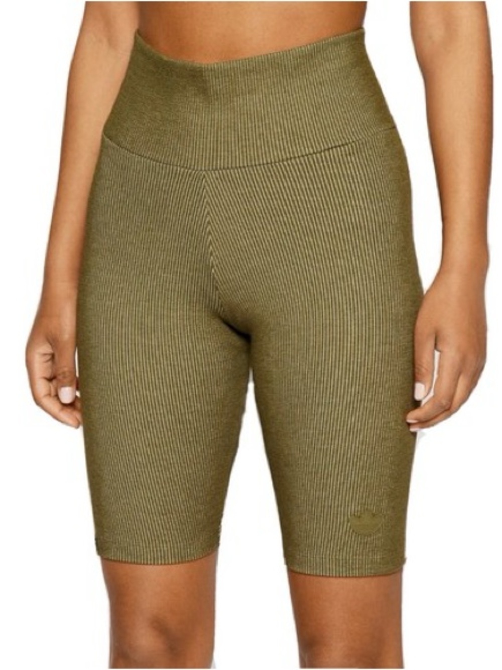 Adidas Green Ribbed High Rise Short Leggings/Bike Shorts Tight Fit Full Length